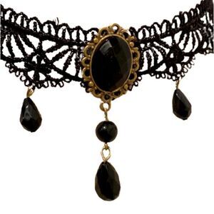Black Lace Choker Handmade Necklace Gothcore Goth Vintage Victorian Beads NEW
